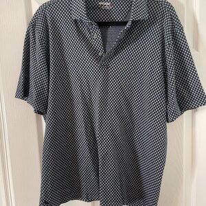 UNTUCKit Navy Geometric Print Short-Sleeve Polo